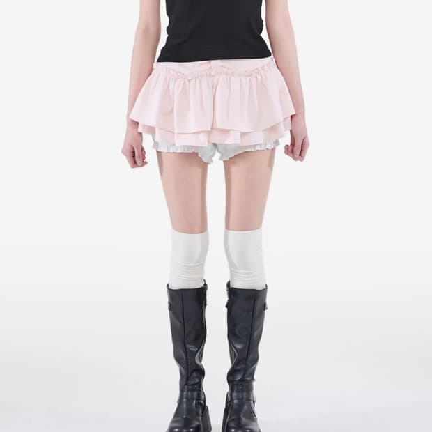 알키알카 Ribbon Tiered Mini Skirt (Light Pin