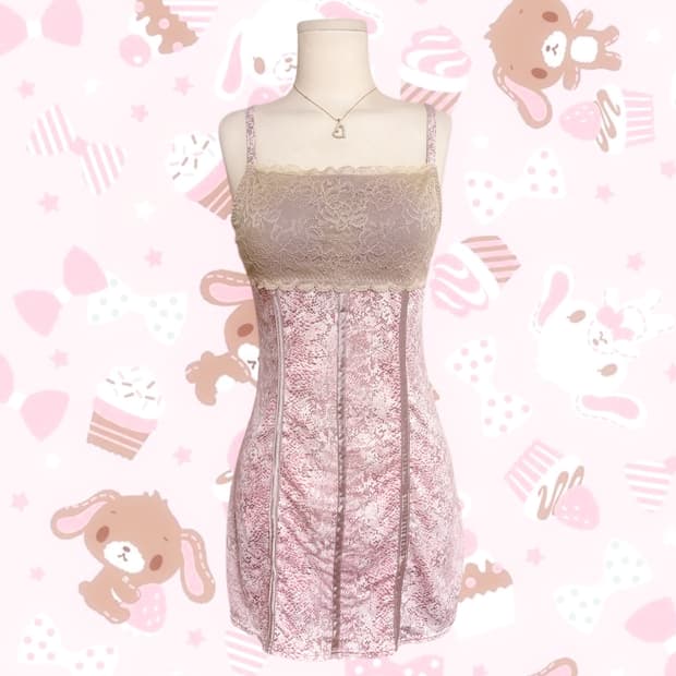 핀터레스트 시부야 갸루 대장 핑크 레오파드 포인트 슬립 원피스 