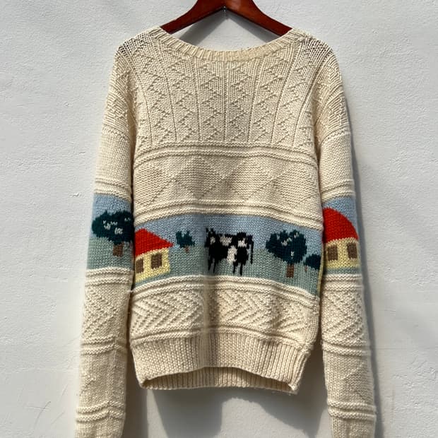 [M]90's 유럽 빈티지 팜 하우스 패턴 울 니트