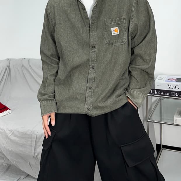 칼하트 워싱 그레이 버튼다운 셔츠 L