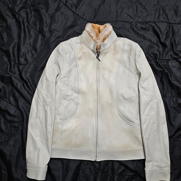 Leather 아이보리 양가죽 레더 자켓 