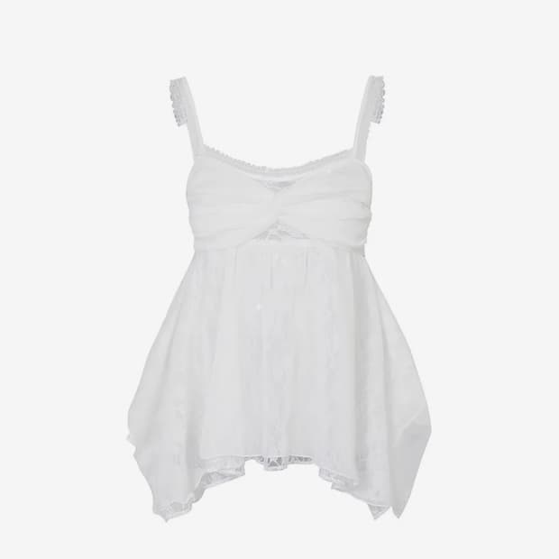 [새상품] 페인오어플레저 ROSE SHIRRING TOP white M