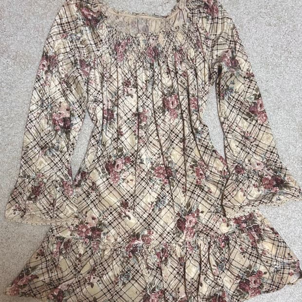 빈티지 레스트로즈 체크 프릴원피스