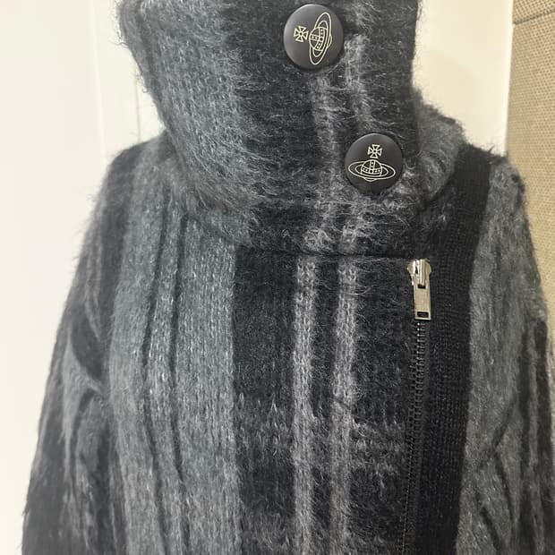 비비안웨스트우드 체크 orb로고버튼 2way 지퍼코트