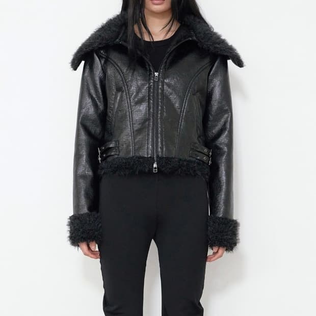 보헤미안서울 OVER COLLAR SHEARING JACKET, BLAC