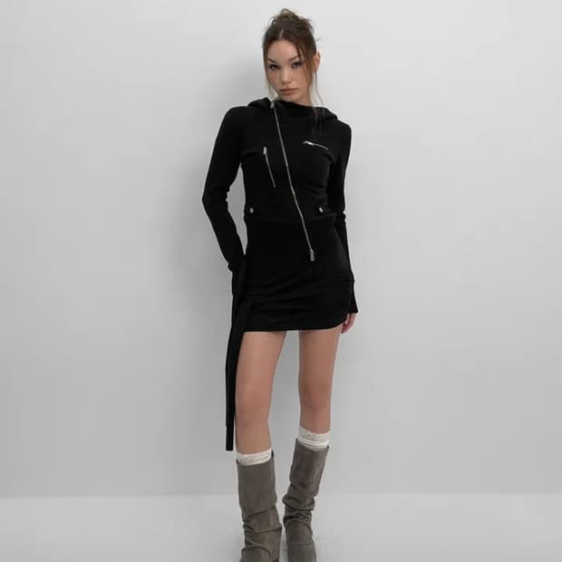 블랙업 프리키 언발 후드집업