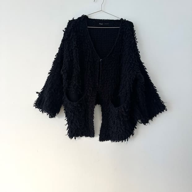 Unbalanced grunge open cardigan / black