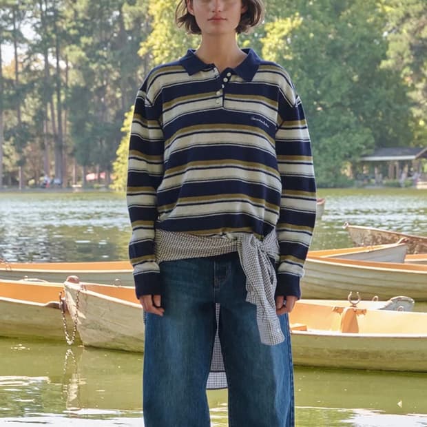 썸웨어버터 스트라이프 니트 네이비