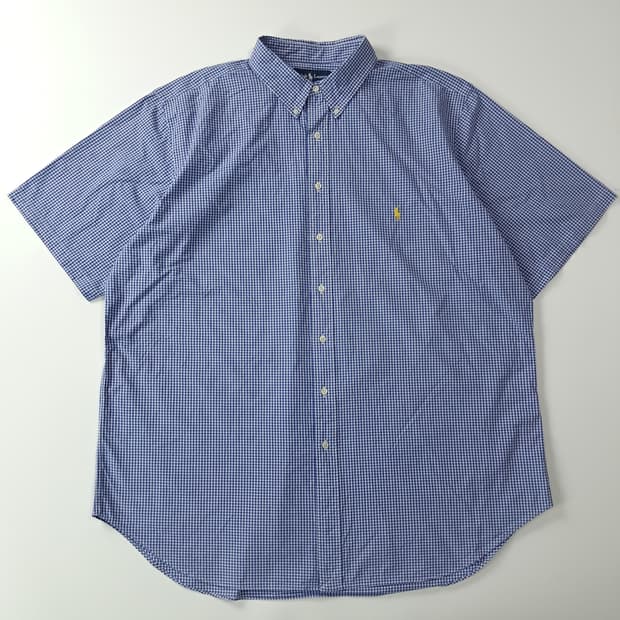 CK775 2XLT 폴로 00s 블루 마이크로깅엄체크 반팔 셔츠 남방