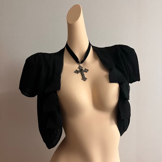 Black ribbon cropped bolero cardigan
