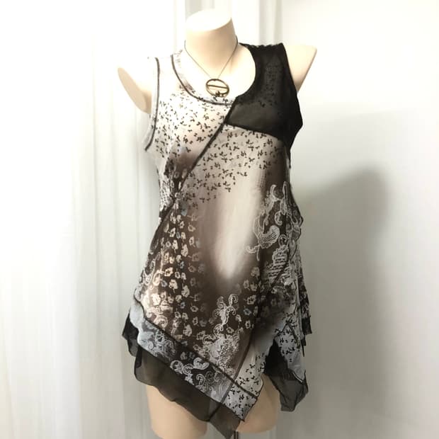 grunge fairy printed lace mesh sleeveles