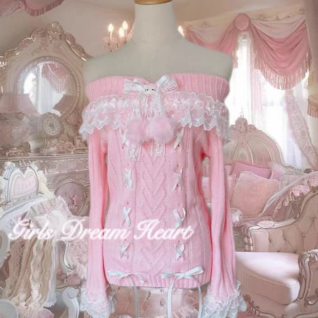 💗 헬로키티 핑크 오프숄더 갸루 캐캐체깔 니트