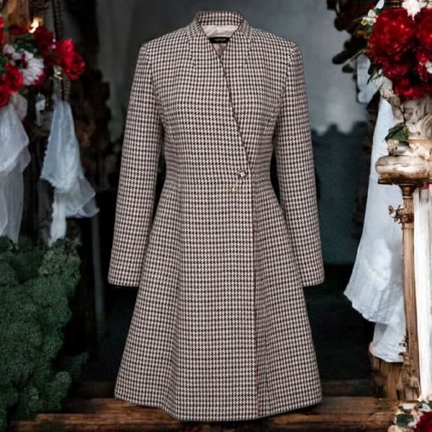 질스튜어트뉴욕 울혼방 하운드투스 체크 여성 롱코트 88 M/상태좋음