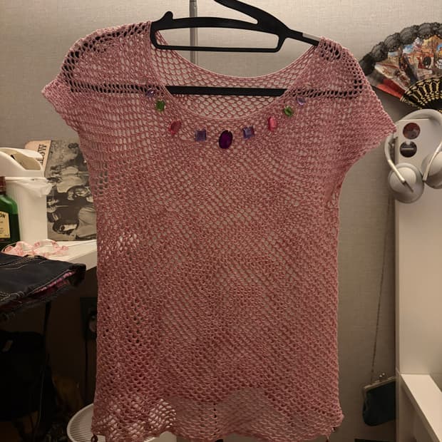 빈티지 큐빅 반팔 니트 