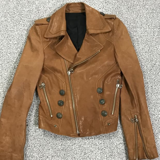 System Cropped Brown Leather Jacket