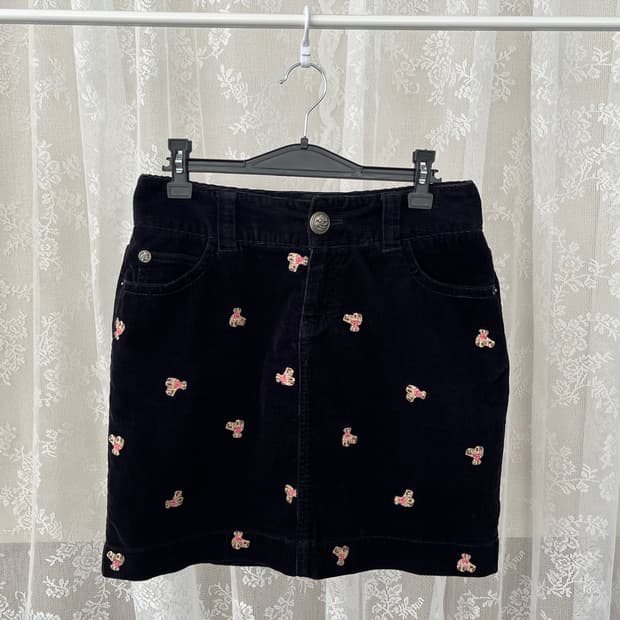 M) 티니위니 테디베어 코듀로이 스커트 블랙