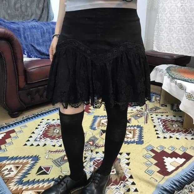 제페니즈 빈티지 여성 블랙 시스루 레이스 미니스커트