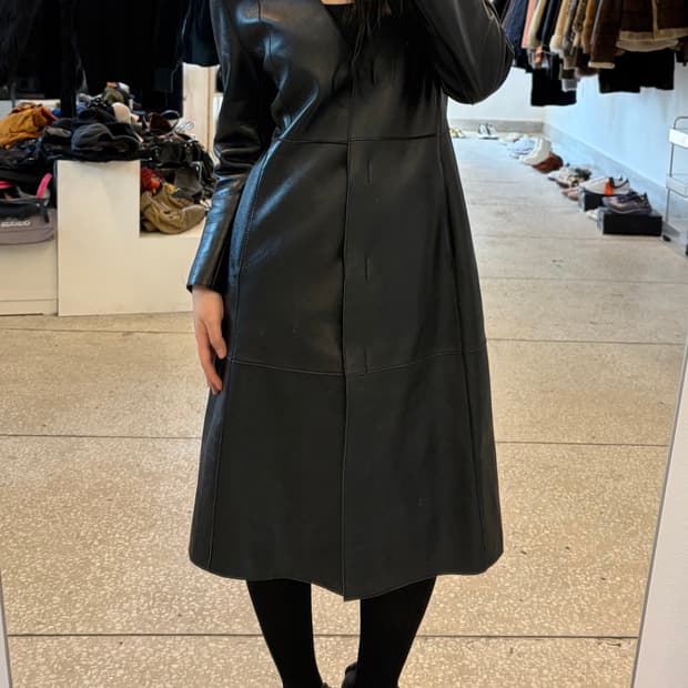 Vintage Black Long Leather Coat