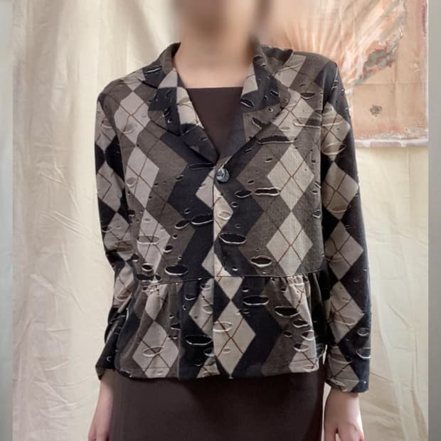 빈티지 아가일 데미지 그런지 무드 자켓