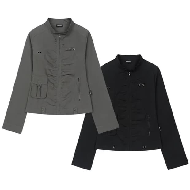 오드스튜디오 시그니처 셔링 코튼 바이커 자켓 블랙