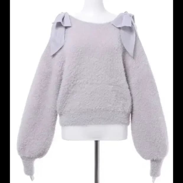 잉그니 스나계 앙고라 니트 어깨트임 리본