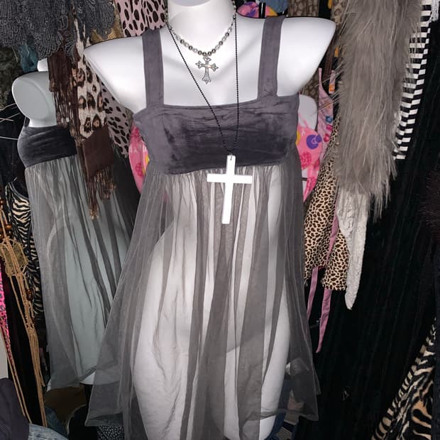 y2k 모리 벨벳 망사 원피스