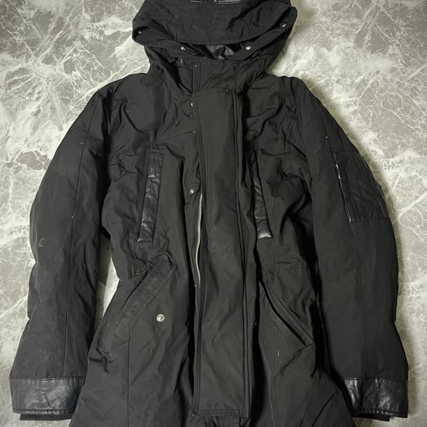 leather stitch hoody jacket