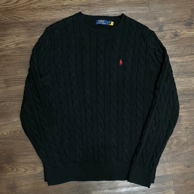 폴로 랄프로렌 케이블 니트 코튼 스웨터 블랙