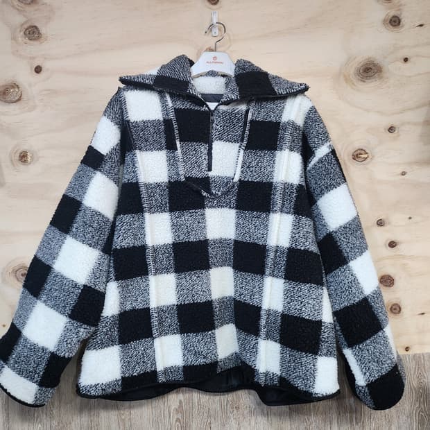 647) 오버핏 체크 뽀글이 후리스 맨투맨