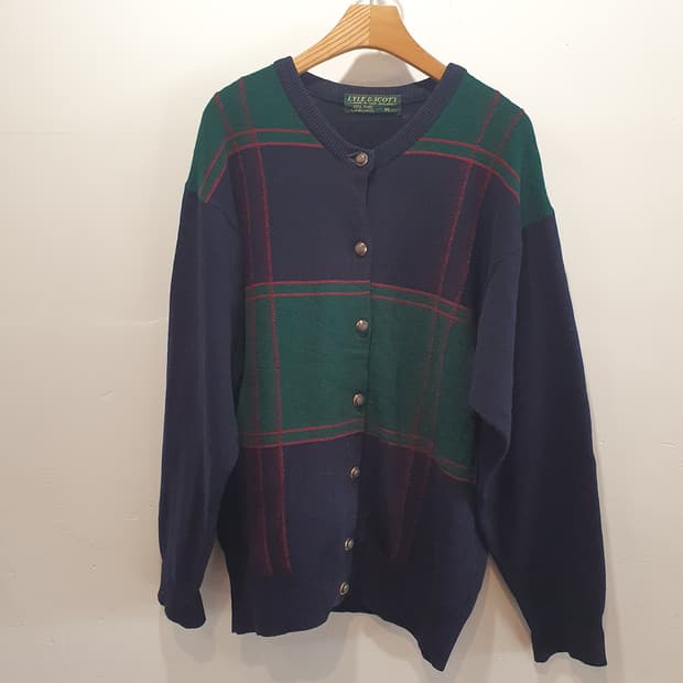 라일앤스콧 체크 램스울 가디건