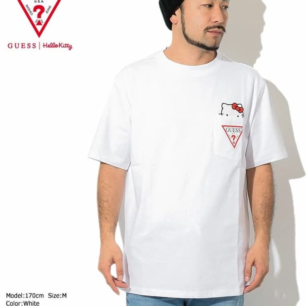 GUESS(게스)X헬로키티 콜라보 트라이앵글로고 포켓 반팔티셔츠 L