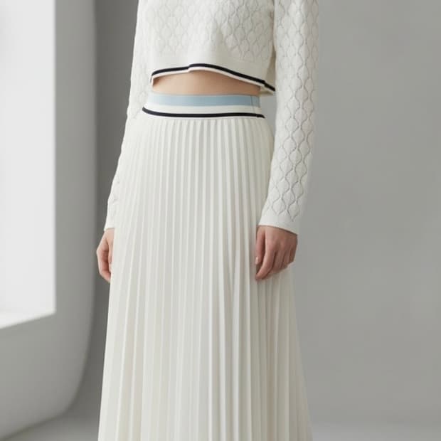 몽클레어 플리츠 로고 미디 스커트(38)