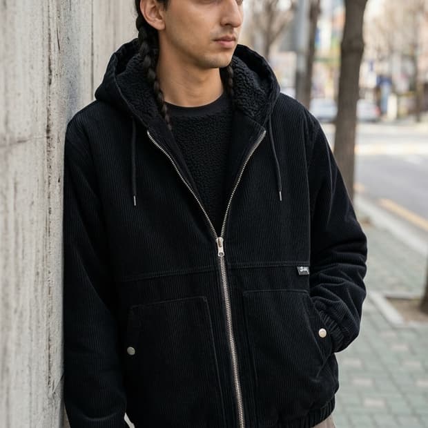 M/ 스투시 베이직 로고탭 코듀로이 액티브 후드 점퍼