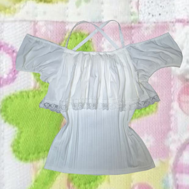 빈티지 모리걸 달빛천사 천사핏 오프숄더 블라우스 레이스 로걀탑