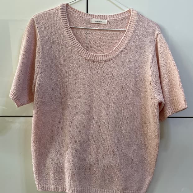 98도씨 캔들 베이직 부클 반팔 니트 셸핑크 봄 여름옷 씨스루