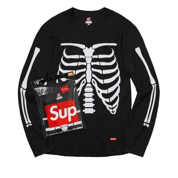 슈프림 헤인즈 본즈 써멀 크루 블랙 