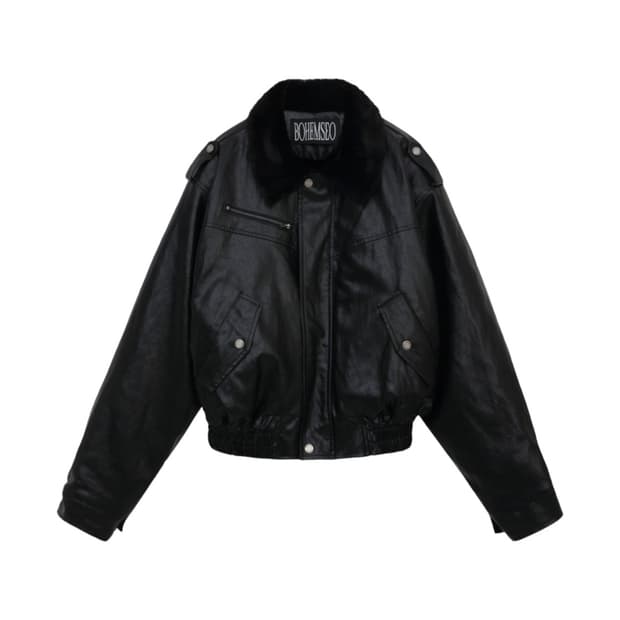 보헤미안 서울 크링클 레더 퍼 블루종 점퍼 블랙