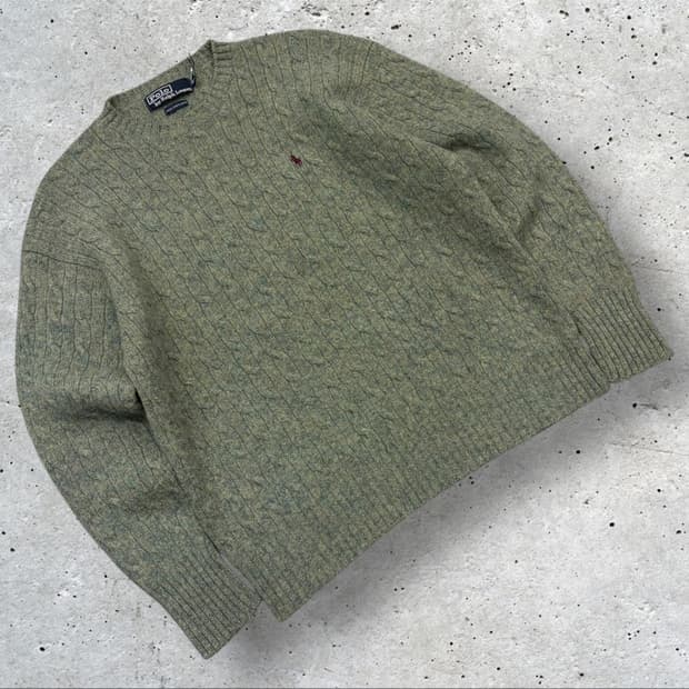 [100] 90s 폴로랄프로렌 일경물산 꽈배기 니트 그린 C26