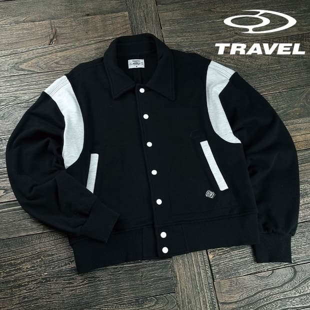 [트래블] 오버핏 스웻 바시티 자켓 블랙 M19246