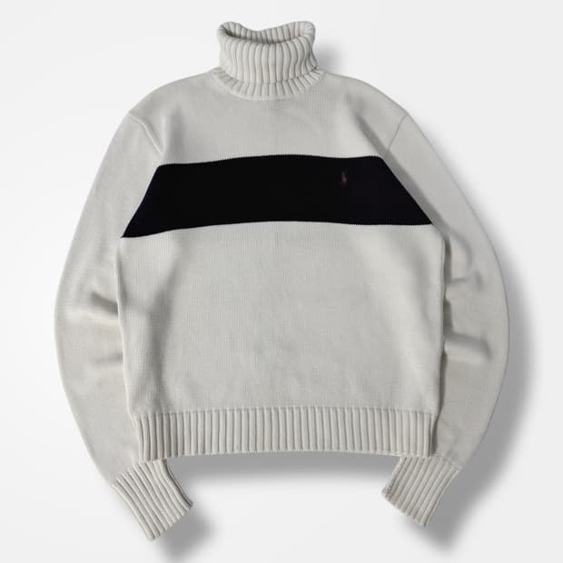 폴로 랄프로렌 루즈핏 00‘s 화이트 코튼 배색 폴라 니트 