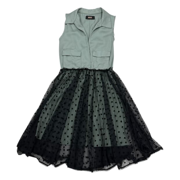 디젤 우먼 슬리브리스 드레스 레이스 나시 원피스 카키 블랙 2XS