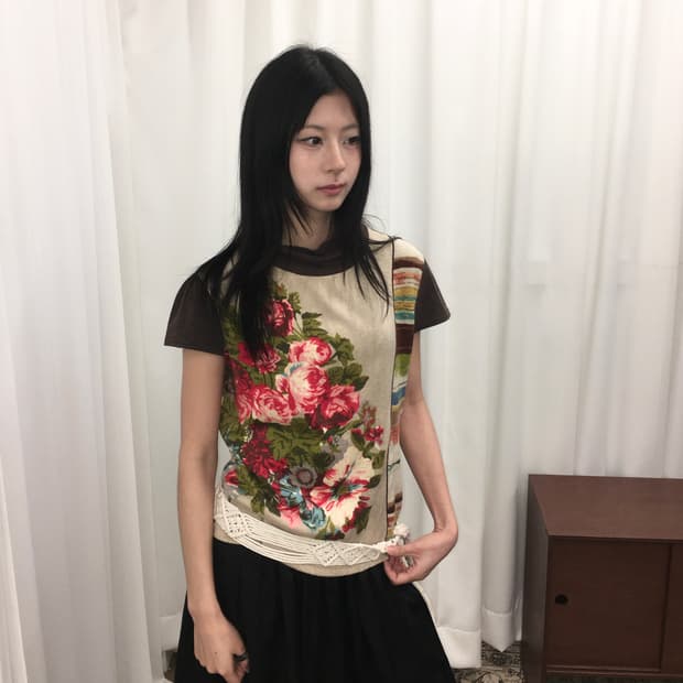 플라워 반팔 니트