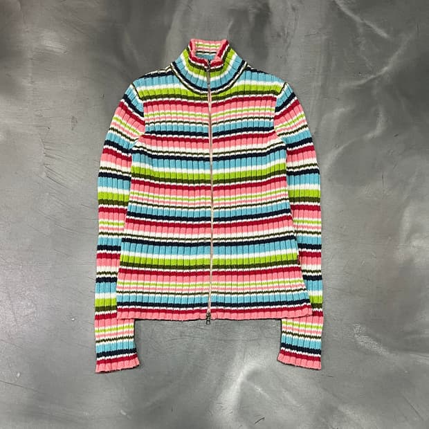  비블로스 블루 스트라이프 하이넥 투웨이 니트 집업 y16263