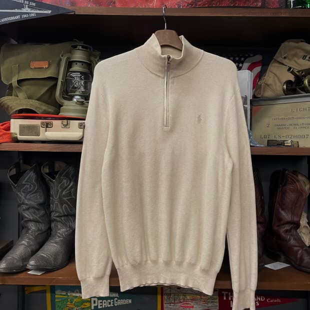 폴로 랄프로렌 신형 라벨 피마 코튼 하프 집업 니트 스웨터