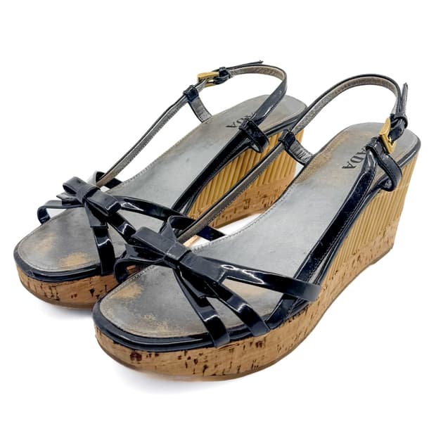 Prada Bamboo Wedge Sandals / 37