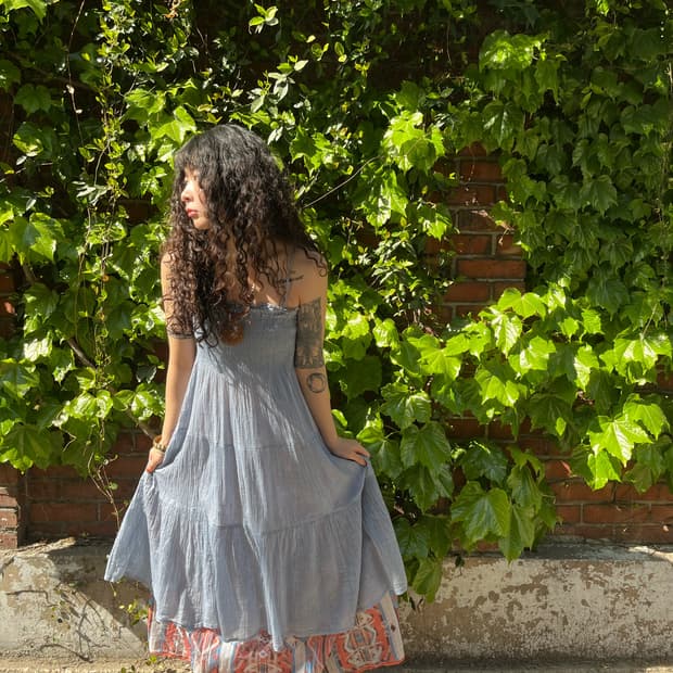 스카이 블루 캉캉 미디 원피스