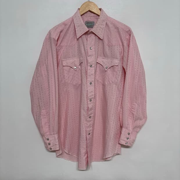 70's vtg H bar C dot pink Western Shirt.