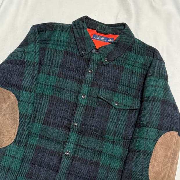 XL 폴로랄프로렌 블랙와치 울 누빔 셔츠자켓