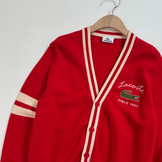 Lacoste 라코스테 레드컬러 브이넥 가디건