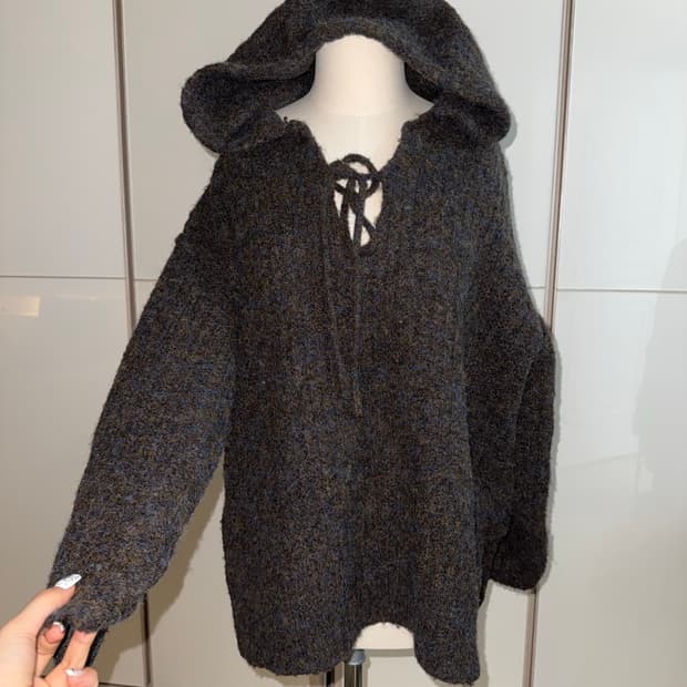 아방 오버핏 니트 오픈숄더 가디건 후드티 후드집업